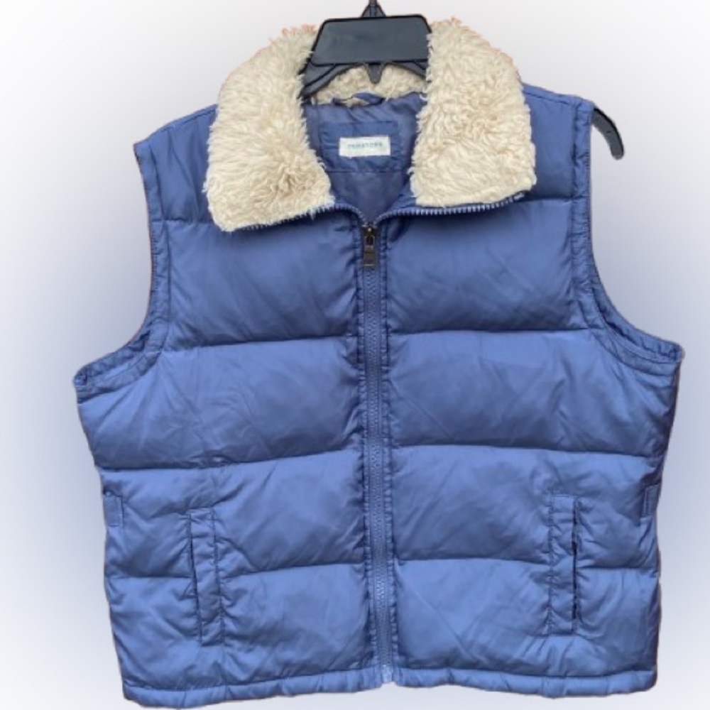 Women’s Maurices Blue Puffer Full Zipper Vest with Cream Collar Size L - XL READ